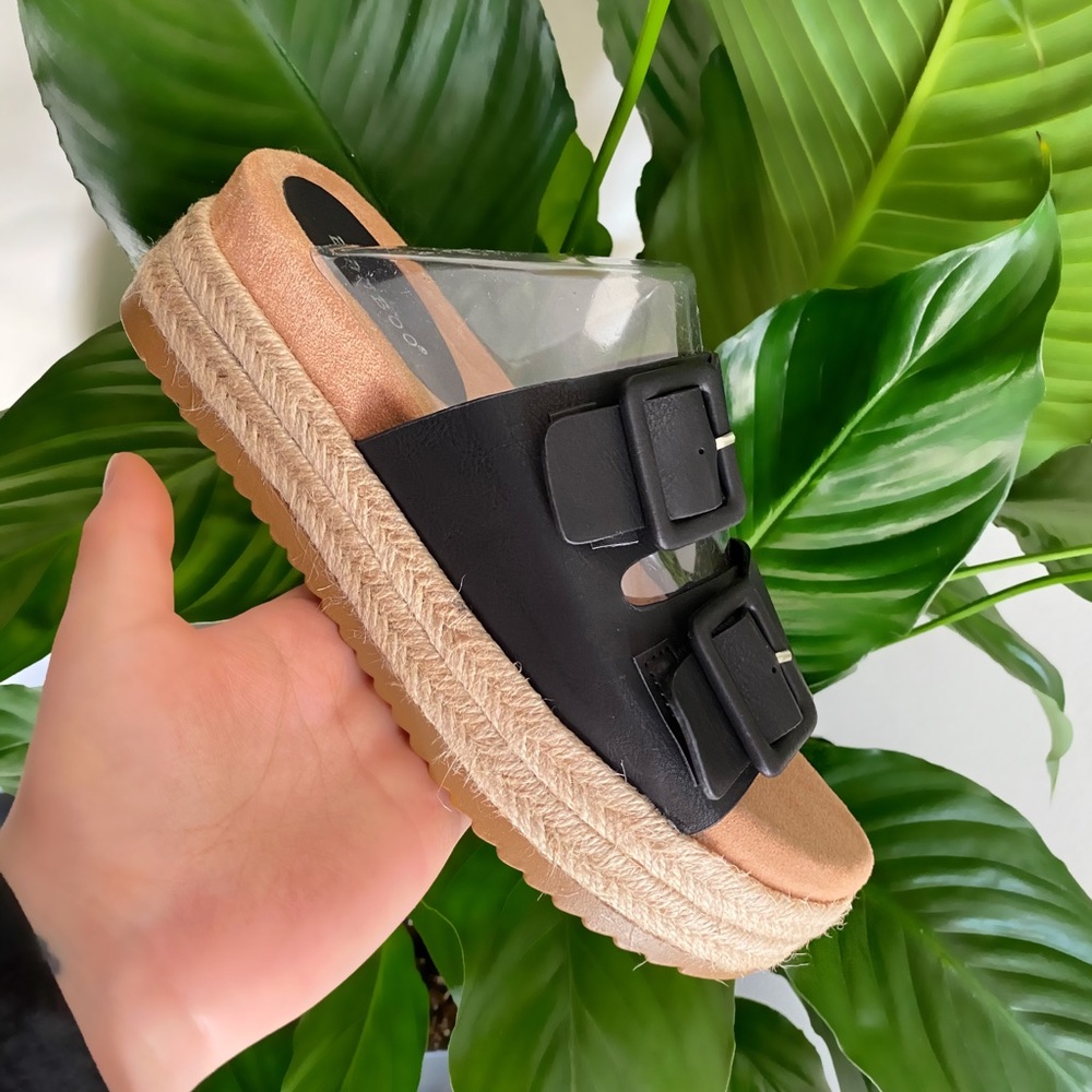 Black Flatform Espadrille Sandals
